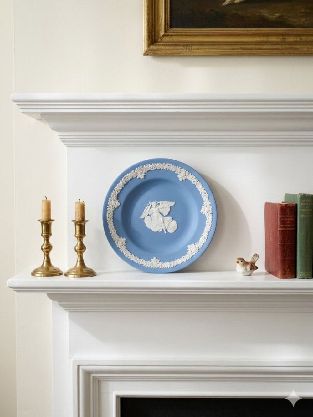 Wedgwood Blue Jasperware Plate with White Motif - Aurora Goddess of the Dawn